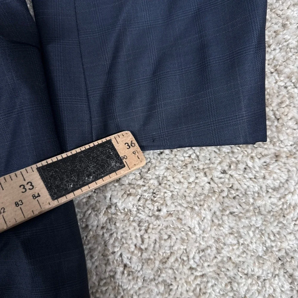 Ermenegildo Zegna Suit Jacket Mens 40R Navy Blue Trofeo Wool Plaid Blazer Italy